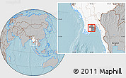 Gray Location Map of Htantabin, highlighted country, highlighted parent region, hill shading