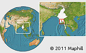 Satellite Location Map of Htantabin, highlighted country, within the entire country