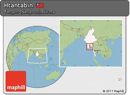 Savanna Style Location Map of Htantabin, highlighted country, highlighted parent region, within the entire country