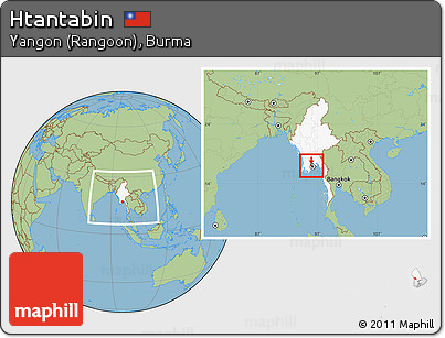 Savanna Style Location Map of Htantabin, highlighted country, highlighted parent region, within the entire country