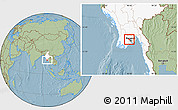 Savanna Style Location Map of Htantabin, highlighted country, hill shading