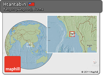 Savanna Style Location Map of Htantabin, highlighted parent region, hill shading