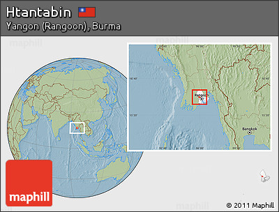 Savanna Style Location Map of Htantabin, highlighted parent region, hill shading