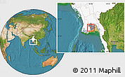 Satellite Location Map of Insein, highlighted country, highlighted parent region