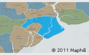 Political 3D Map of Kawkhmu, semi-desaturated