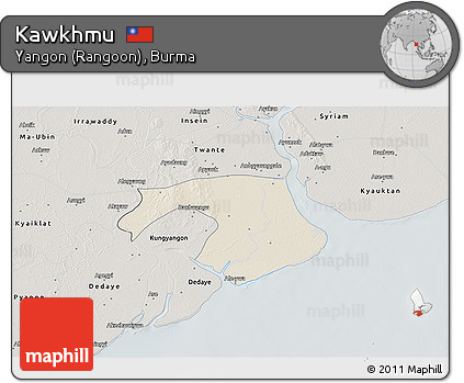 Shaded Relief 3D Map of Kawkhmu, semi-desaturated