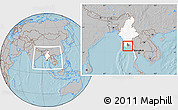 Gray Location Map of Kawkhmu, highlighted country, highlighted parent region, within the entire country, hill shading
