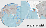 Gray Location Map of Kawkhmu, highlighted country, highlighted parent region, hill shading
