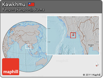 Gray Location Map of Kawkhmu, hill shading