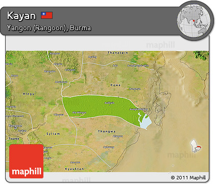Physical 3D Map of Kayan, satellite outside