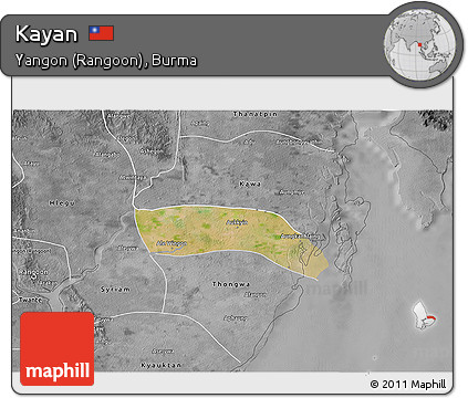Satellite 3D Map of Kayan, desaturated