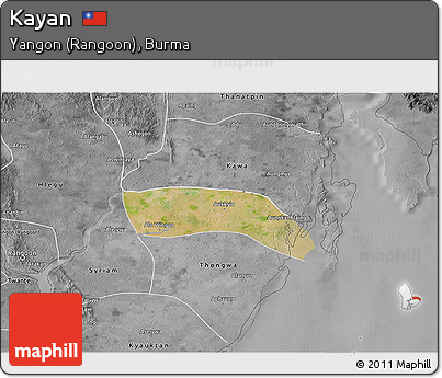 Satellite 3D Map of Kayan, desaturated
