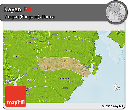 Satellite 3D Map of Kayan, physical outside