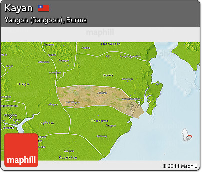 Satellite 3D Map of Kayan, physical outside