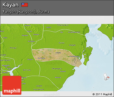 Satellite 3D Map of Kayan, physical outside