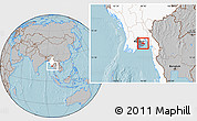 Gray Location Map of Kayan, highlighted country, highlighted parent region, hill shading