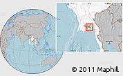 Gray Location Map of Kayan, highlighted country, hill shading