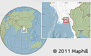 Savanna Style Location Map of Kayan, highlighted country, hill shading