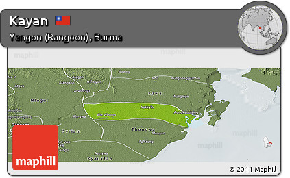 Physical Panoramic Map of Kayan, semi-desaturated