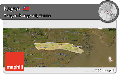 Satellite Panoramic Map of Kayan, darken