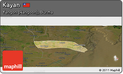 Satellite Panoramic Map of Kayan, darken