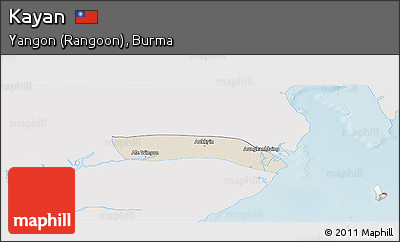 Shaded Relief Panoramic Map of Kayan, single color outside