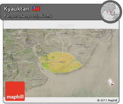 Satellite 3D Map of Kyauktan, semi-desaturated