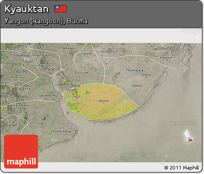 Satellite 3D Map of Kyauktan, semi-desaturated
