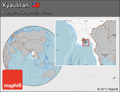 Gray Location Map of Kyauktan, highlighted country, highlighted parent region, hill shading