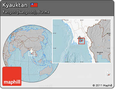 Gray Location Map of Kyauktan, highlighted country, highlighted parent region, hill shading