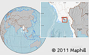 Gray Location Map of Kyauktan, highlighted country, hill shading
