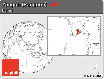 Blank Location Map of Yangon (Rangoon)
