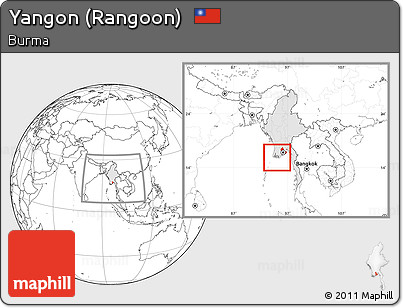 Blank Location Map of Yangon (Rangoon), highlighted country, within the entire country