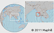 Gray Location Map of Yangon (Rangoon), within the entire country, hill shading