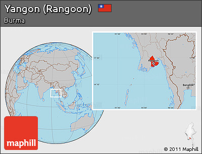Gray Location Map of Yangon (Rangoon)