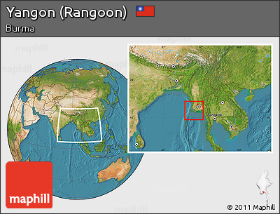 Satellite Location Map of Yangon (Rangoon), within the entire country