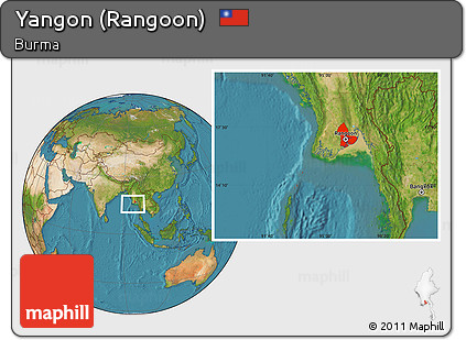 Satellite Location Map of Yangon (Rangoon)