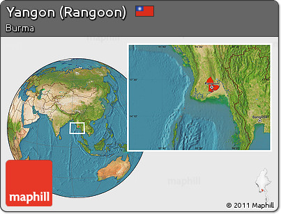 Satellite Location Map of Yangon (Rangoon)