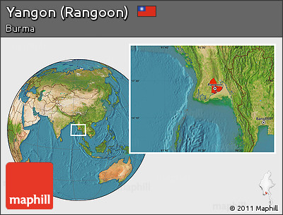 Satellite Location Map of Yangon (Rangoon)