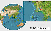 Satellite Location Map of Yangon (Rangoon)