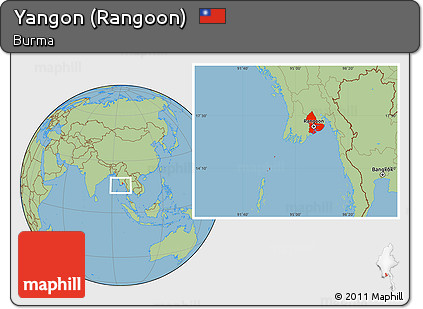 Savanna Style Location Map of Yangon (Rangoon)