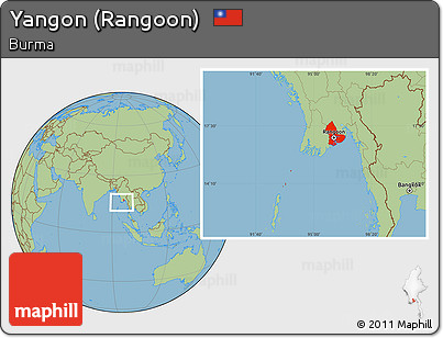 Savanna Style Location Map of Yangon (Rangoon)