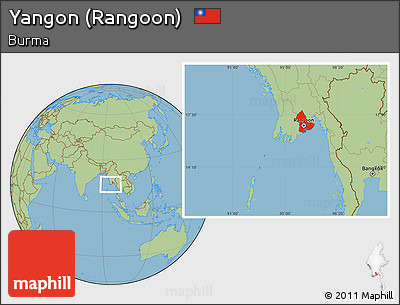 Savanna Style Location Map of Yangon (Rangoon)