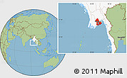 Savanna Style Location Map of Yangon (Rangoon), highlighted country