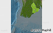Physical Map of Yangon (Rangoon), darken