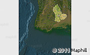 Satellite Map of Yangon (Rangoon), darken