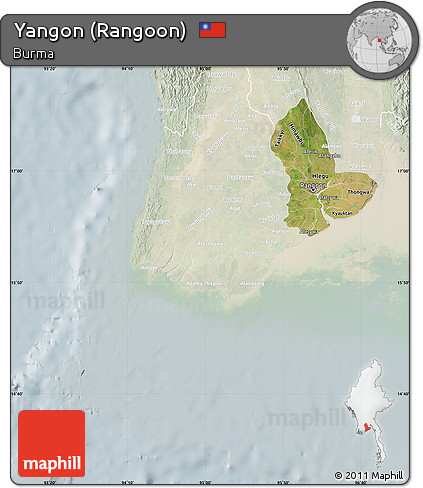 Satellite Map of Yangon (Rangoon), lighten