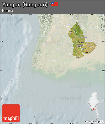 Satellite Map of Yangon (Rangoon), lighten