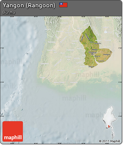 Satellite Map of Yangon (Rangoon), lighten