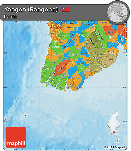 Satellite Map of Yangon (Rangoon), political outside
